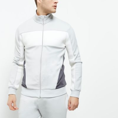 Light grey mesh colour block track jacket